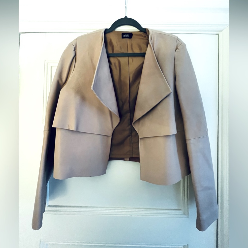 Kate Spade Light Tan Leather Jacket with Drape Front
